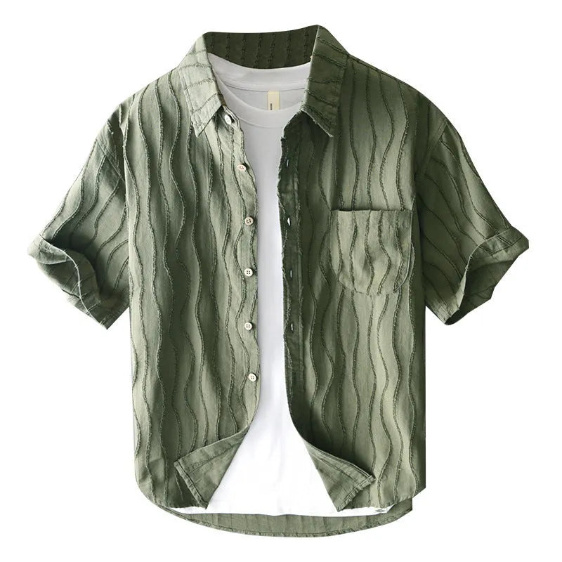 Men's pure cotton short sleeve casual shirt in loose Japanese style