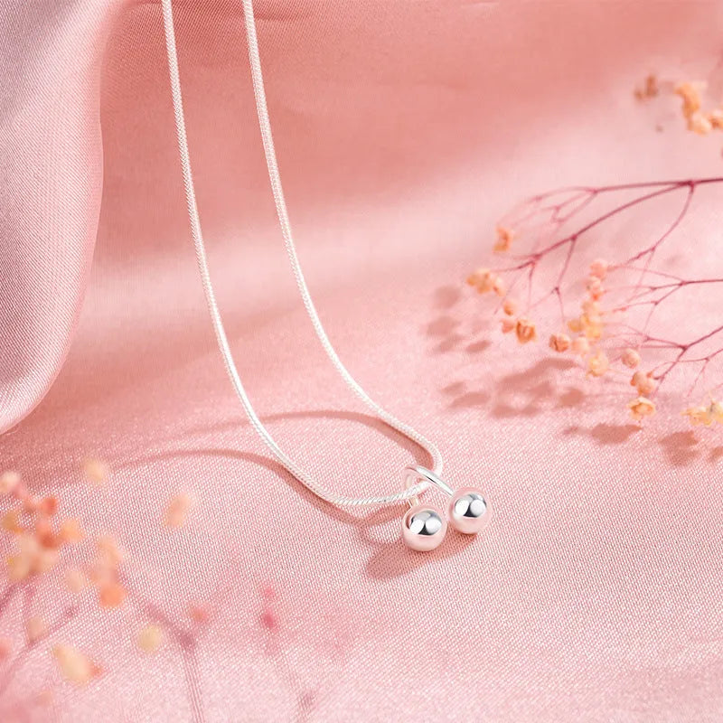 S925 sterling silver cherry necklace with snake bone chain, electroplated pendant, adjustable 21-50cm length