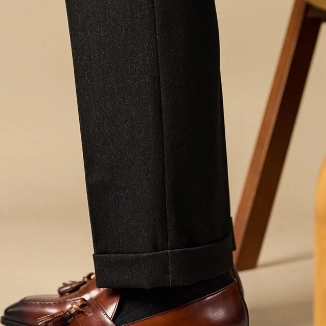 Men's black leather tassel loafers business casual shoes with rubber sole