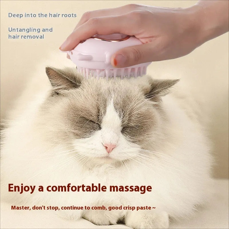 Pink and yellow pet grooming comb with integrated laser pointer toy for cats and dogs