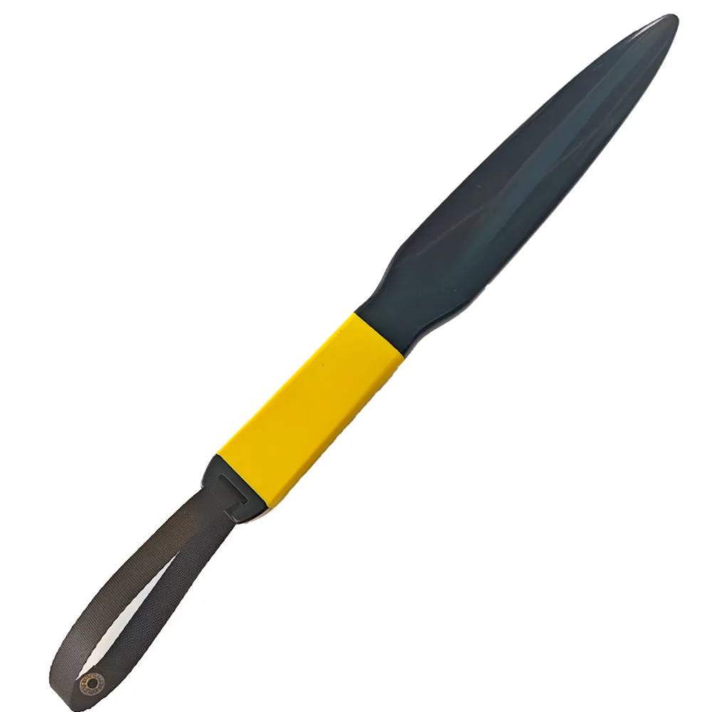 Blue handled nylon dog bite training stick on a white background, 35cm in length.