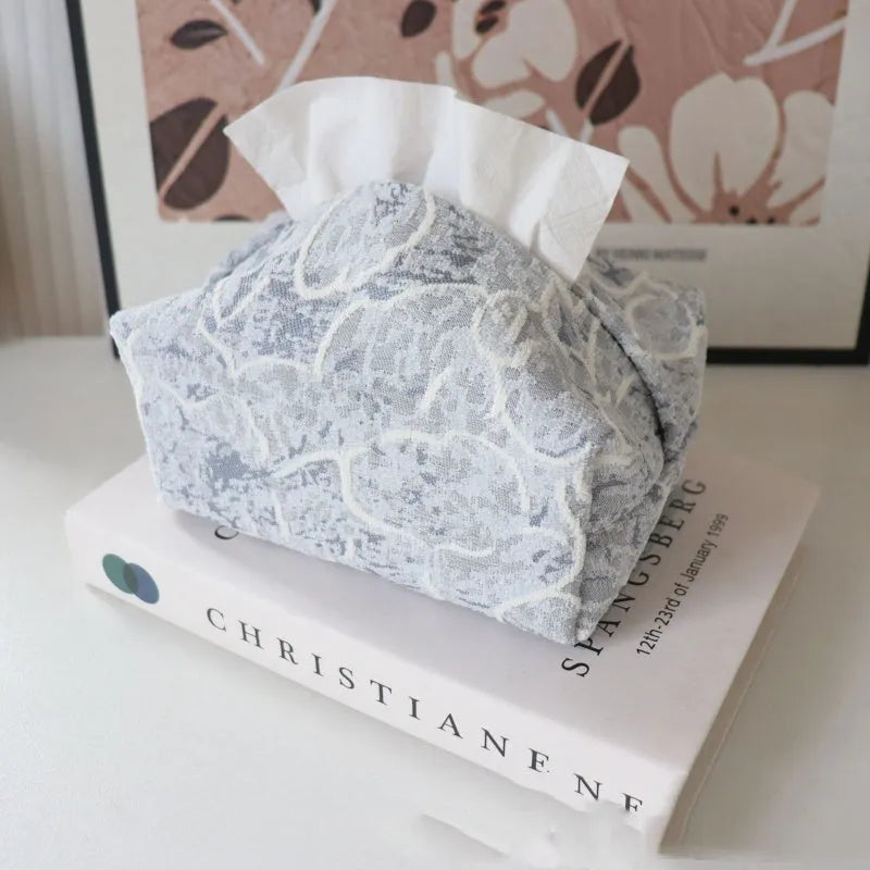 Chinese style cotton fabric tissue box cover in rose pattern for living room decor