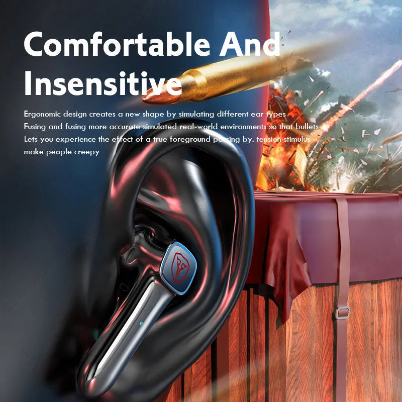 Wireless Bluetooth gaming headset with compact black design and noise reduction features