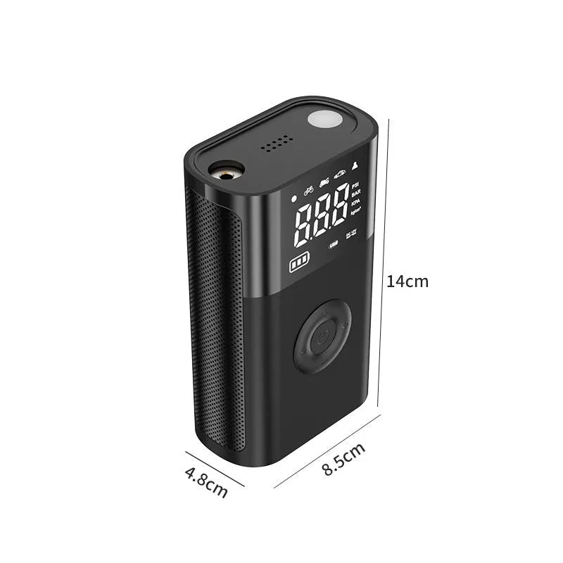 Wireless digital tyre inflator with LCD display showing pressure reading