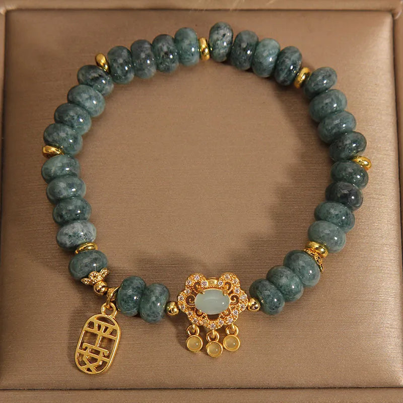 Natural emerald green jade abacus bead bracelet for women with alloy safety lock clasp