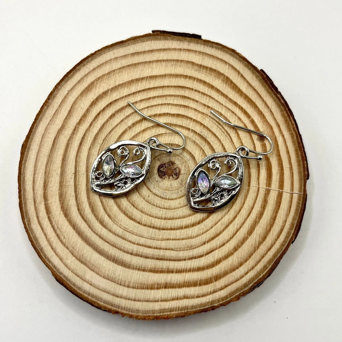Silver moonstone earrings with embedded colourful leaves design women's jewellery