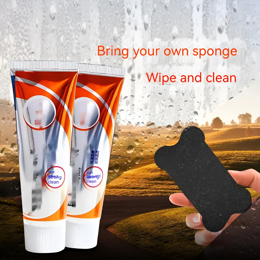 65ml bottle of white car windscreen cleaning paste and sponge mop for glass oil stain removal