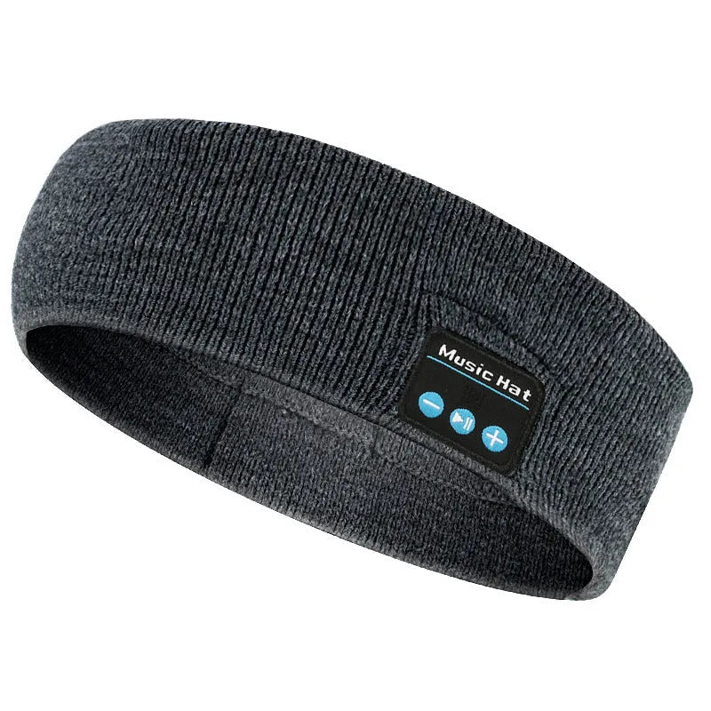 Black Bluetooth 5.4 eye mask and sports scarf headband with removable washable fabric