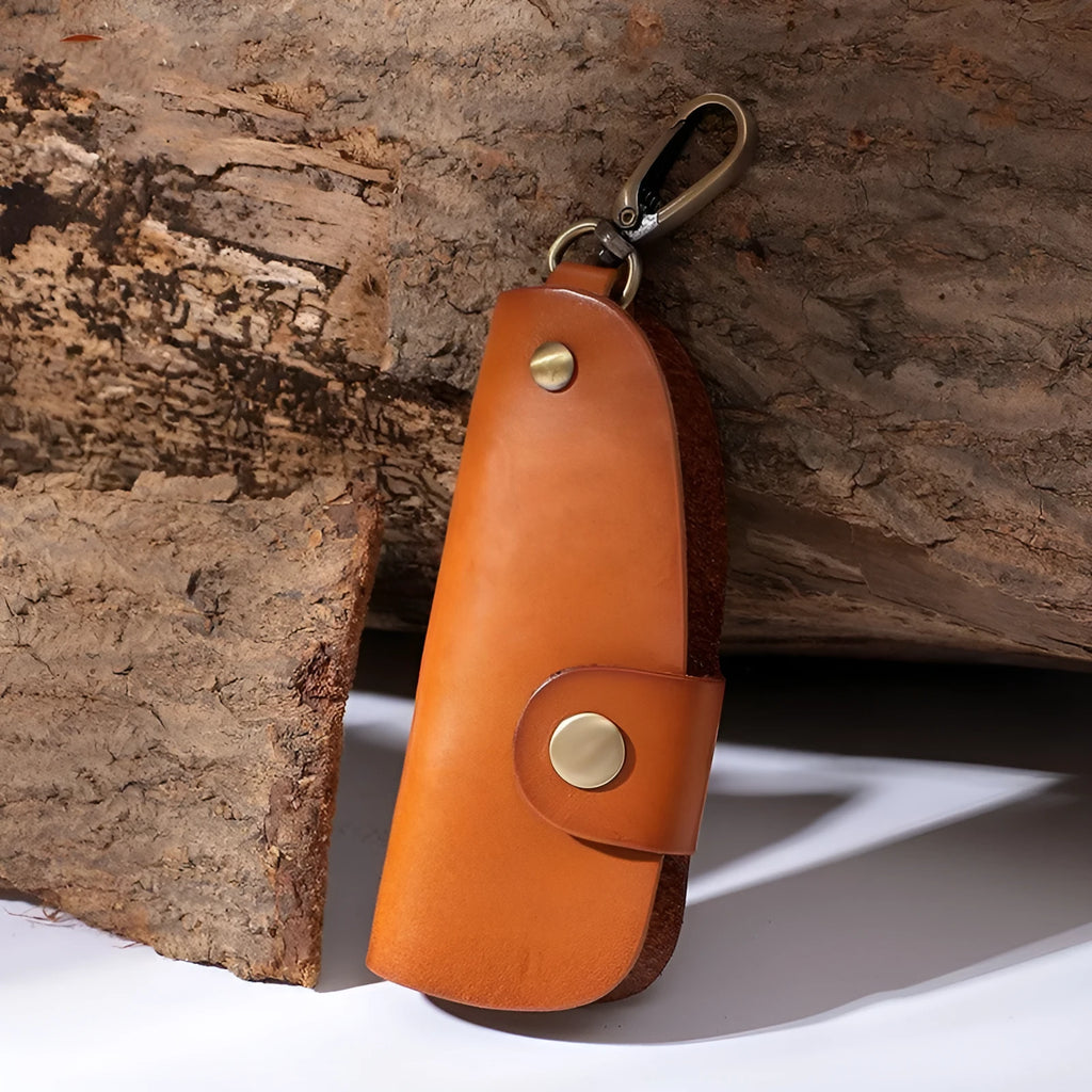 Genuine leather car key case with multifunctional door in four colour options