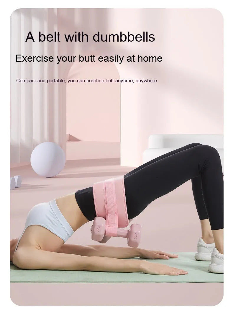 Black or pink fitness auxiliary strap for lumbar support during dumbbell barbell hip bridge exercises.