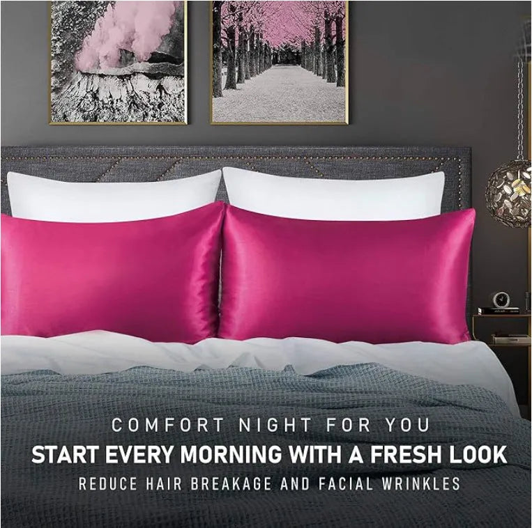Satin weave polyester pillowcase pair in solid colour with plain weave construction