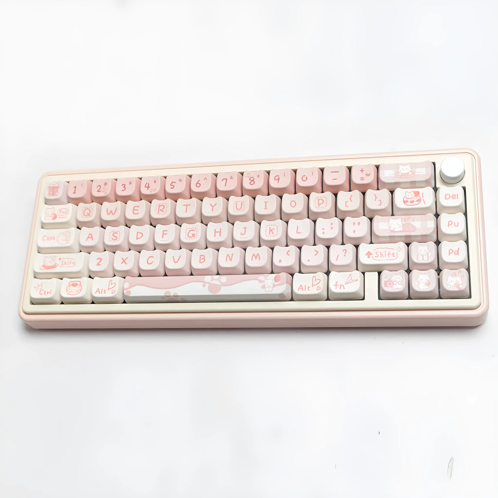 Full set of PBT key caps for mechanical keyboards showing over 98 keys with uniform 1.5mm profile height