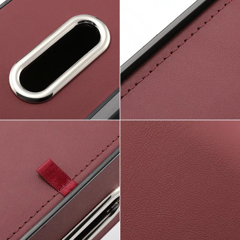 Genuine leather car tissue box with integrated water cup holder in suspended storage configuration