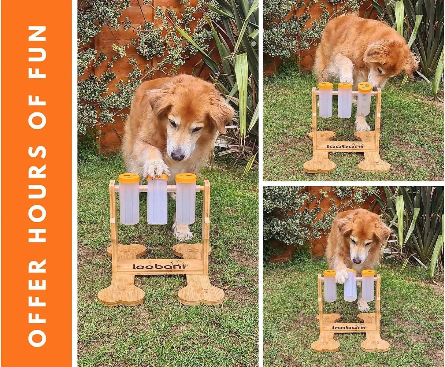 Wooden dog puzzle toy feeder with interactive design for slow feeding and mental stimulation games