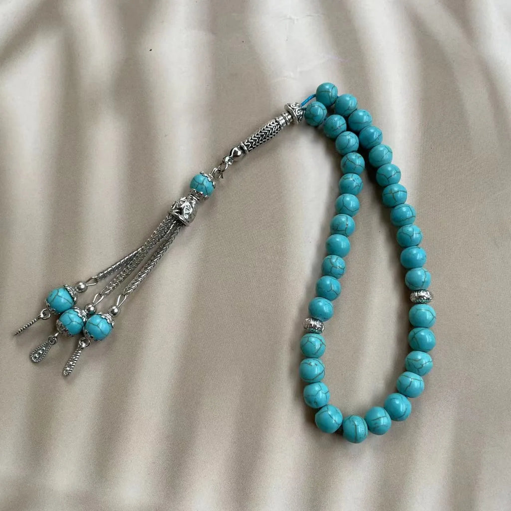 Handmade sky blue Muslim prayer bracelet with 8mm natural stone beads for daily worship