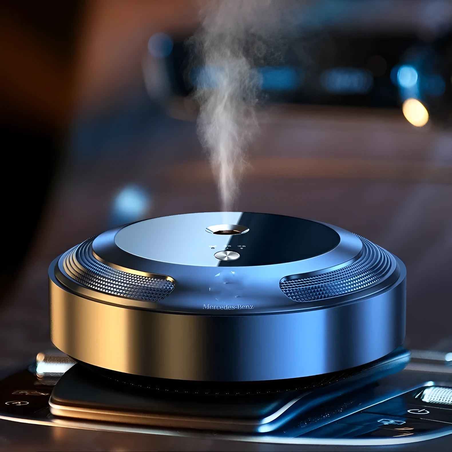 Car air freshener diffuser with automatic spray function in zinc alloy housing with vehicle logo design
