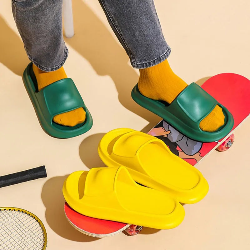 EVA flip-flop slippers with a non-slip sole pattern, shown in multiple colours including black, pink, and white.
