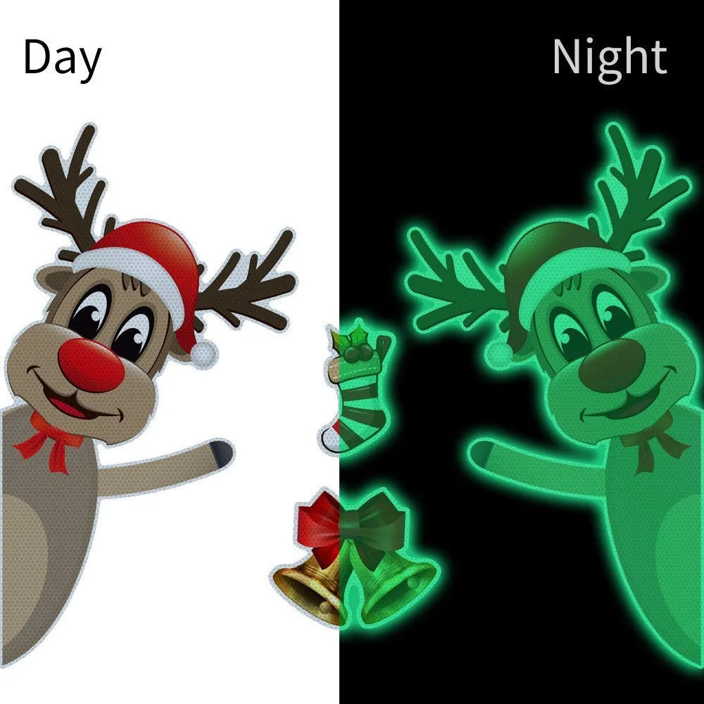 Cartoon Christmas elk bell design magnetic car bumper sticker with luminous reflective finish.