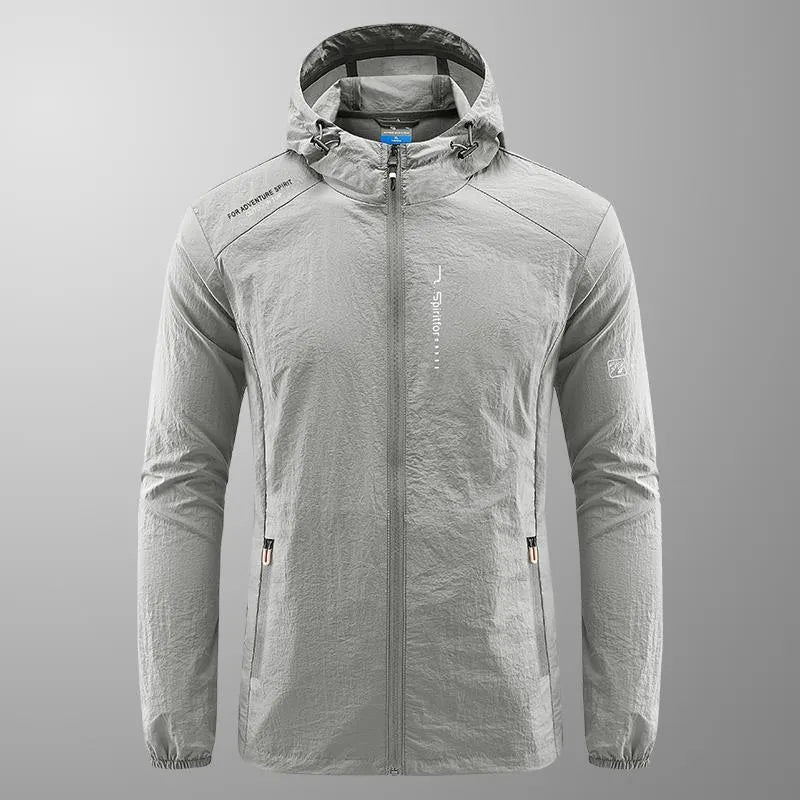 Men's loose fit hooded summer jacket in thin nylon fabric for sun protection