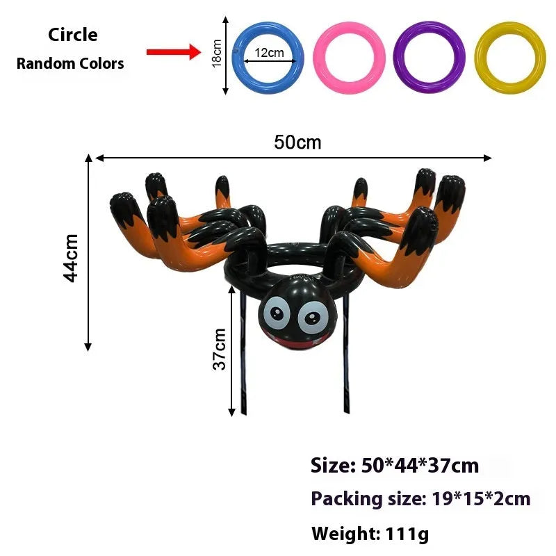 Assorted Halloween inflatable throwing toys including octopus, antlers, witch hat, and spider designs in various colours