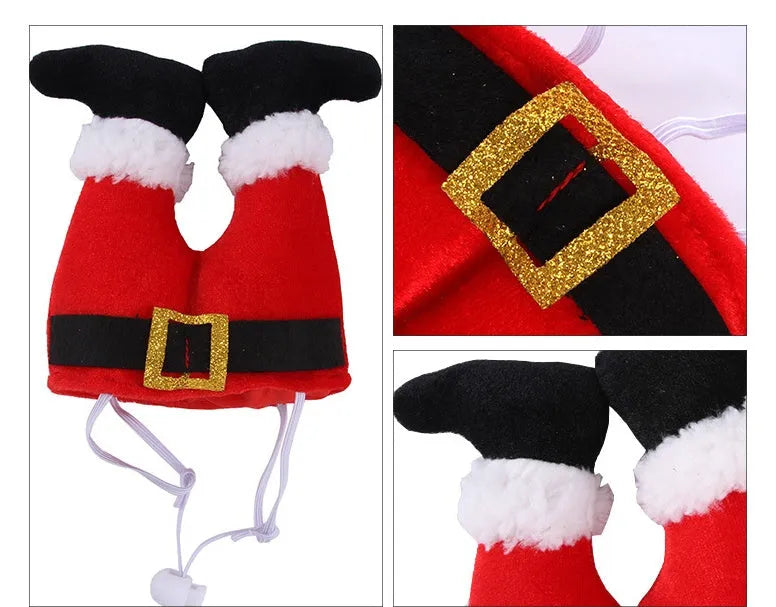 Red polyester Christmas pet hat for small dogs and cats, one size 20 x 17 x 5 cm with tie-dye finish.