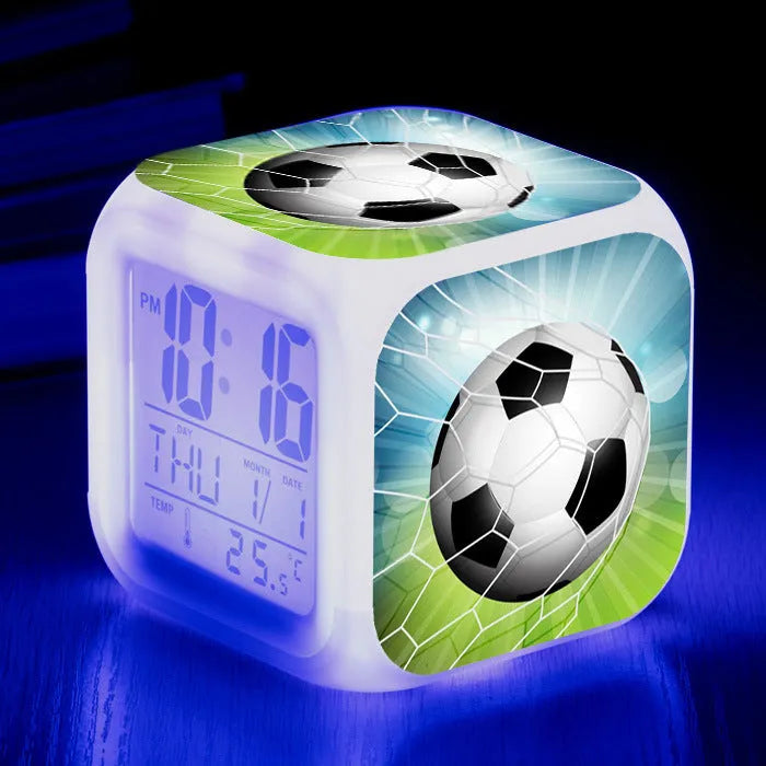 Football pattern cartoon alarm clock with mute alarm function for children and students