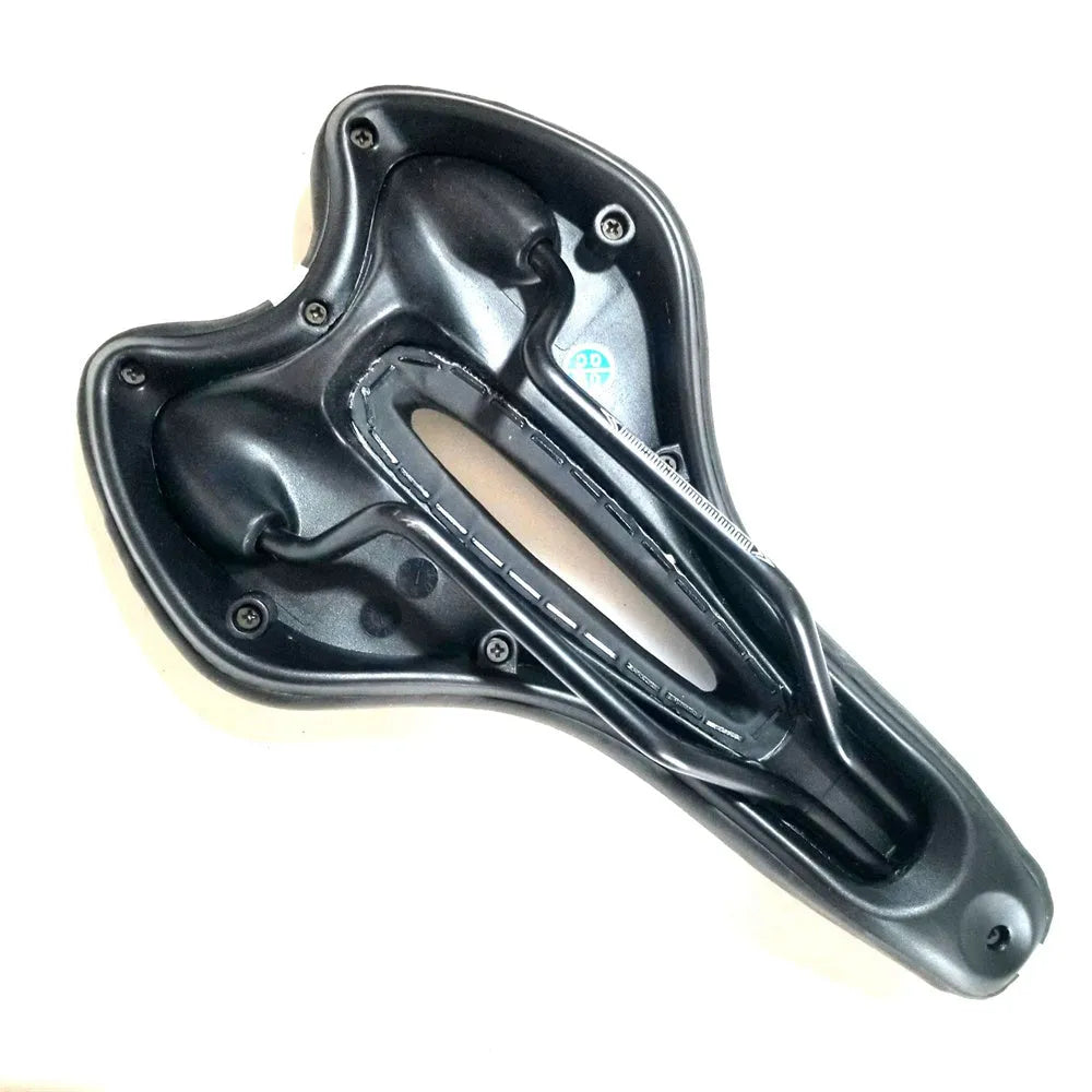 Bicycle saddle cushion with silicone padding, spring suspension, and accessories including waterproof cover and tools