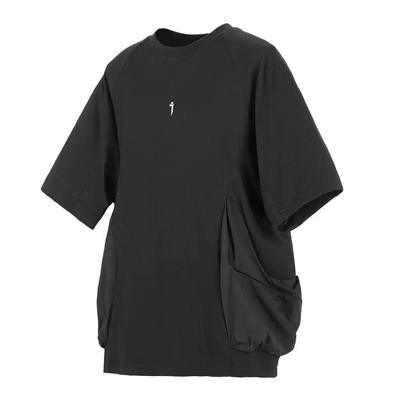 Men's loose grey cotton t-shirt with big pockets showing front design