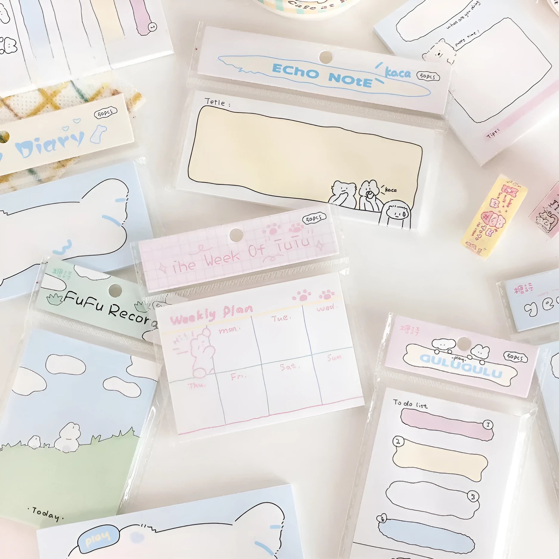 Colourful cartoon sticky note pad with heart design, 50 sheets, three size options