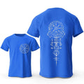 Men's grey cotton T-shirt featuring a detailed Viking rune compass graphic on the chest.
