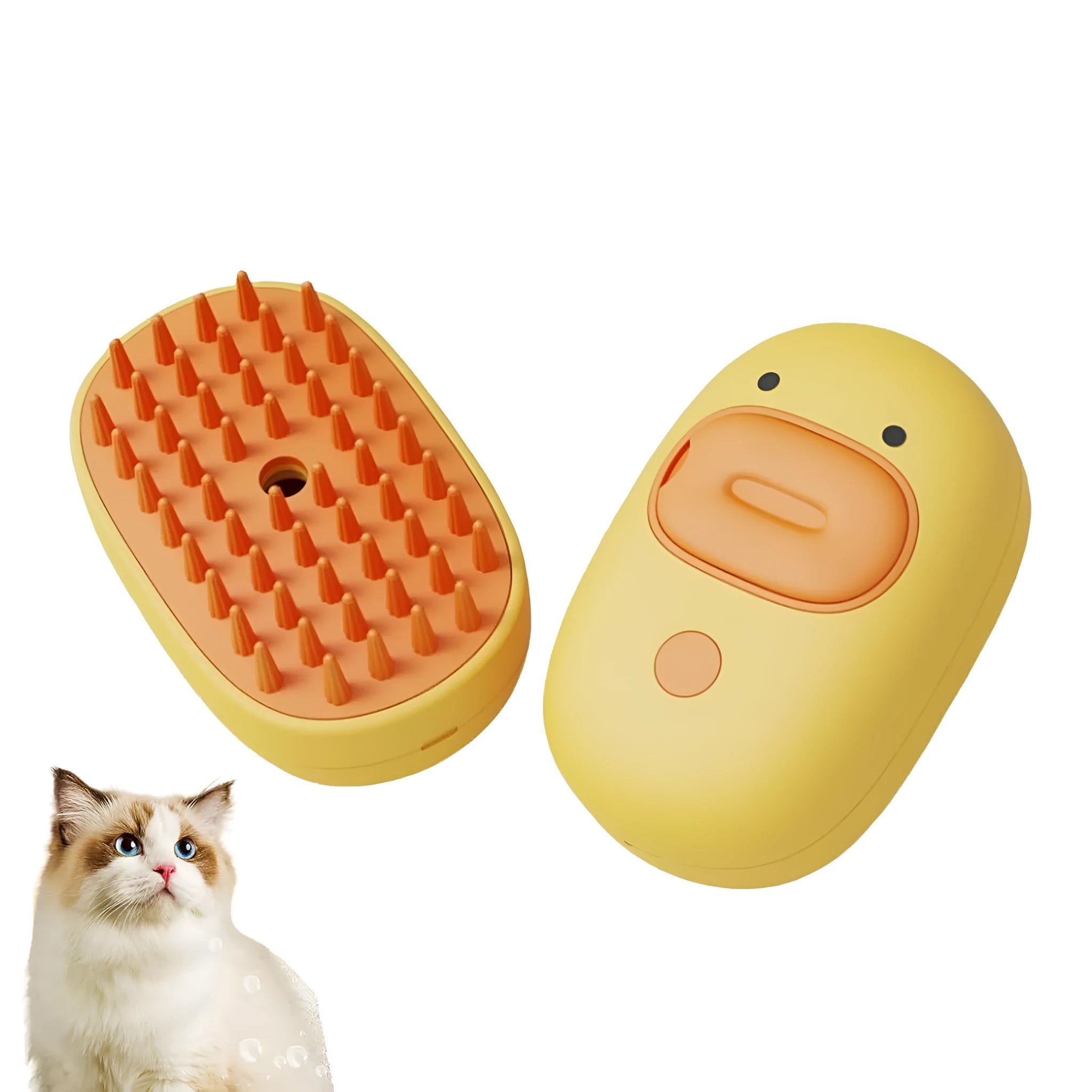 White silicone steam pet brush for dog and cat grooming with rechargeable function and rubber comb teeth