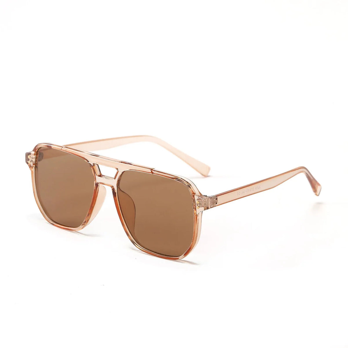 Square double beam sunglasses for women in black frame with pink lens, UV400 protection.