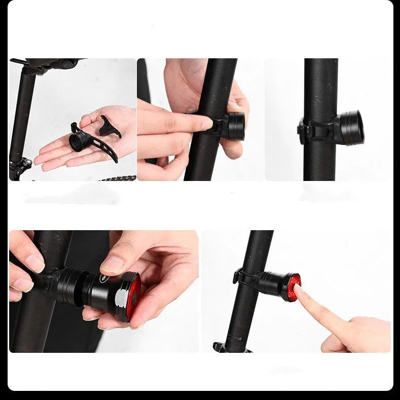 Intelligent bicycle brake light, black taillight with 420mAh rechargeable battery, IPX6 waterproof, ABS+PC, 87g