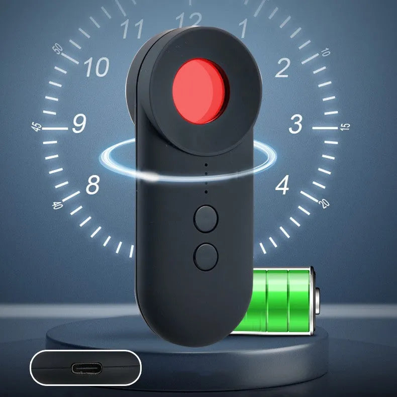 Black GPS and camera signal detector with compact ABS body and USB port.