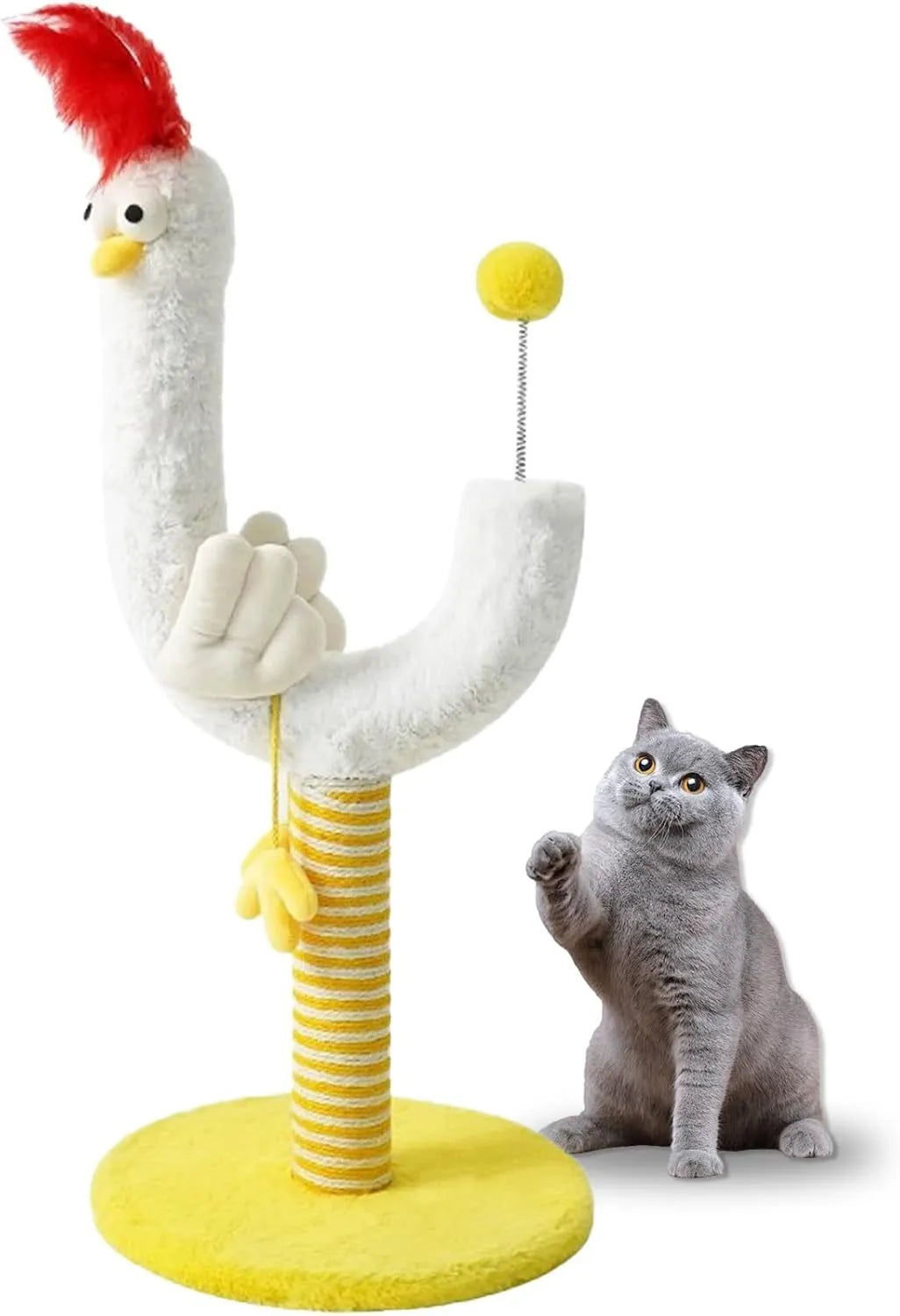 Tall sisal rope cat scratching post with spring ball on top