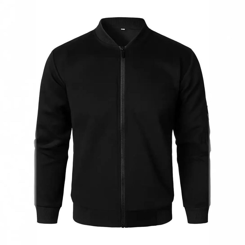 Men's loose fit cotton knitted jacket in black, blue, or grey with long sleeves