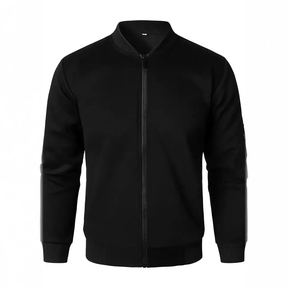 Men's loose fit cotton knitted jacket in black, blue, or grey with long sleeves