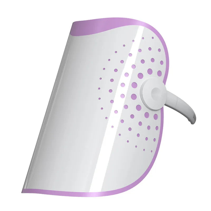 White and purple photon IPL beauty mask device body made of ABS and silicone measuring 222x150x110mm