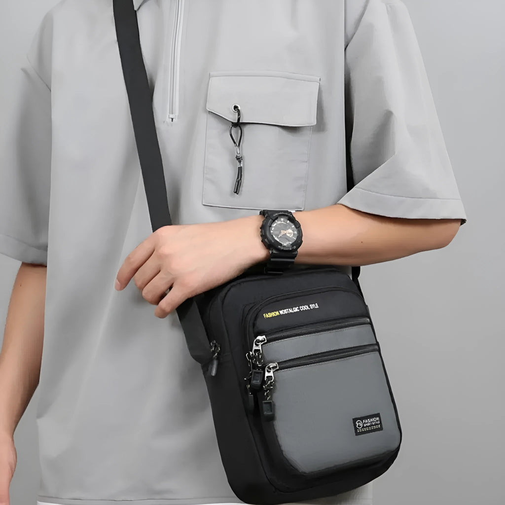Men's waterproof nylon crossbody bag in urban simplicity style with shoulder strap