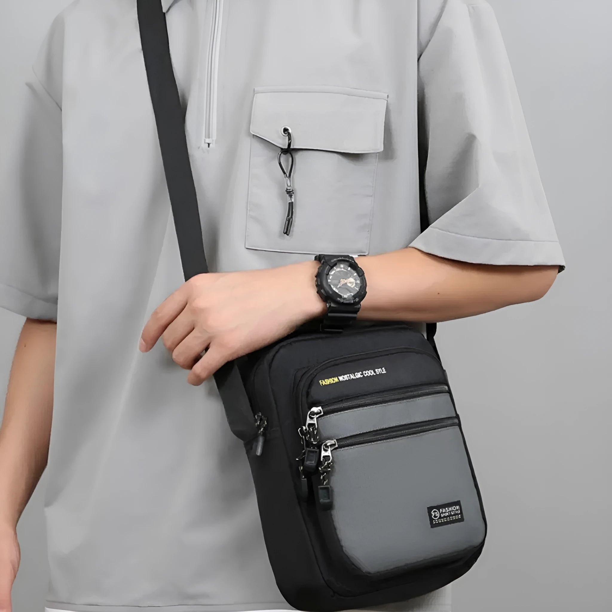 Men's waterproof nylon crossbody bag in urban simplicity style with shoulder strap