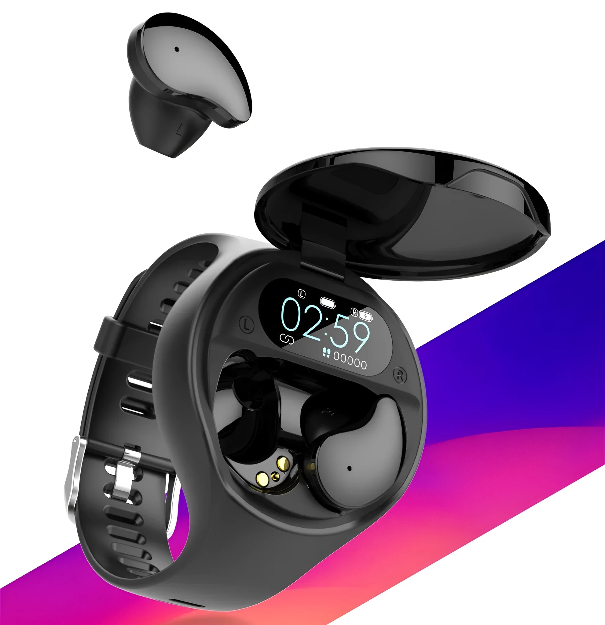 Black detachable smart bracelet and Bluetooth headset combo for fitness tracking and wireless calls.