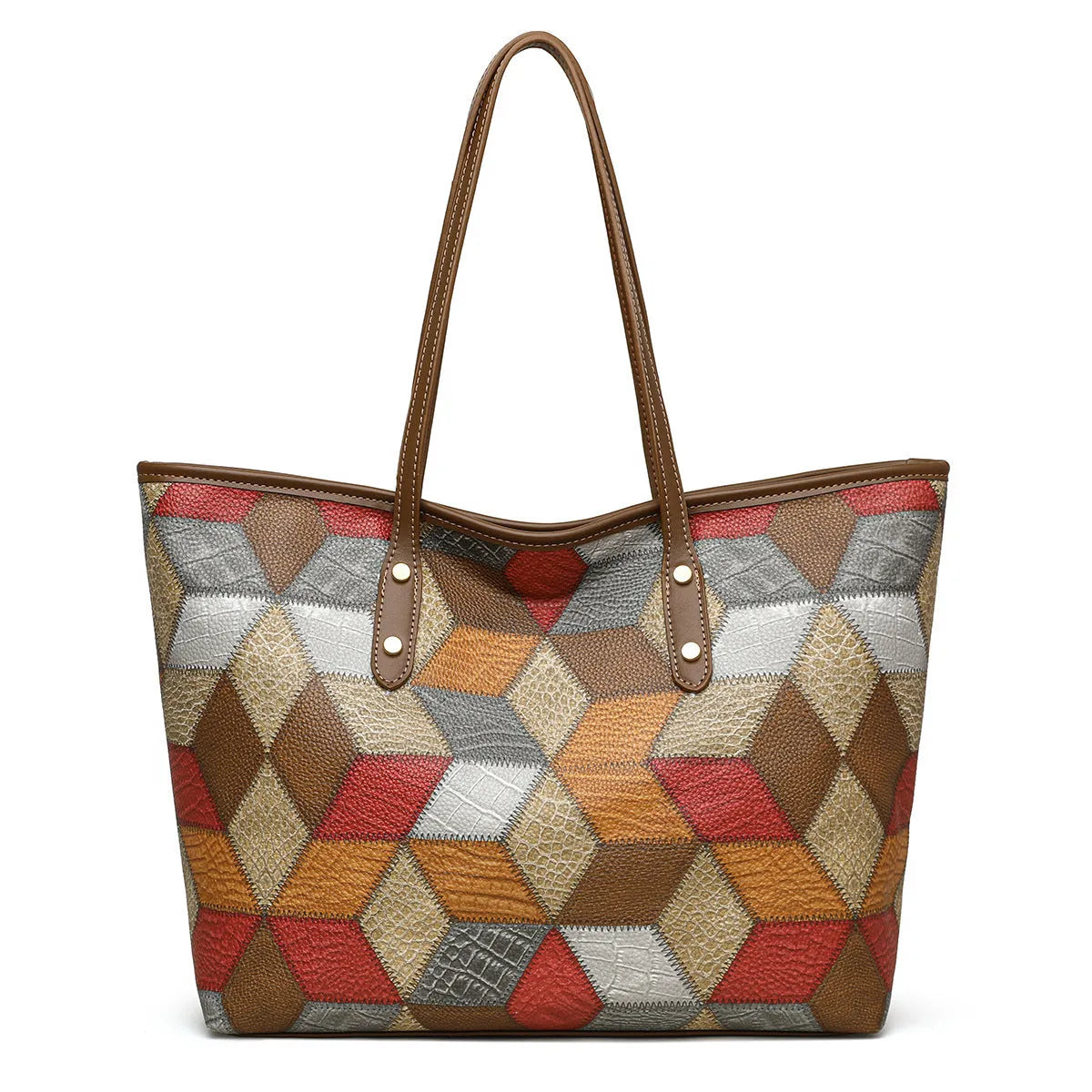 Women's PVC shoulder bag with sandwich pocket organisation in blue brown colour