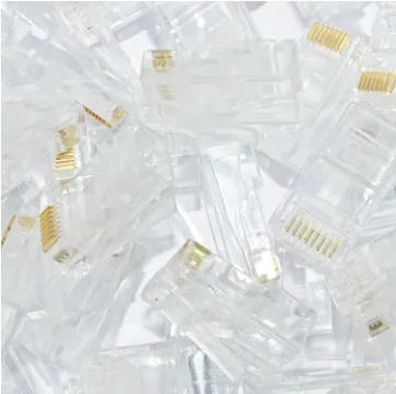 White RJ45 network modular plug with gold-plated contacts and all-copper insert pins