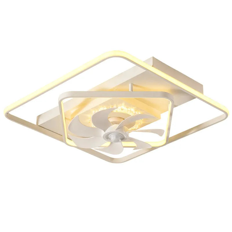 Modern ceiling fan with light featuring thin suction cup design and plastic leaves, 110cm diameter