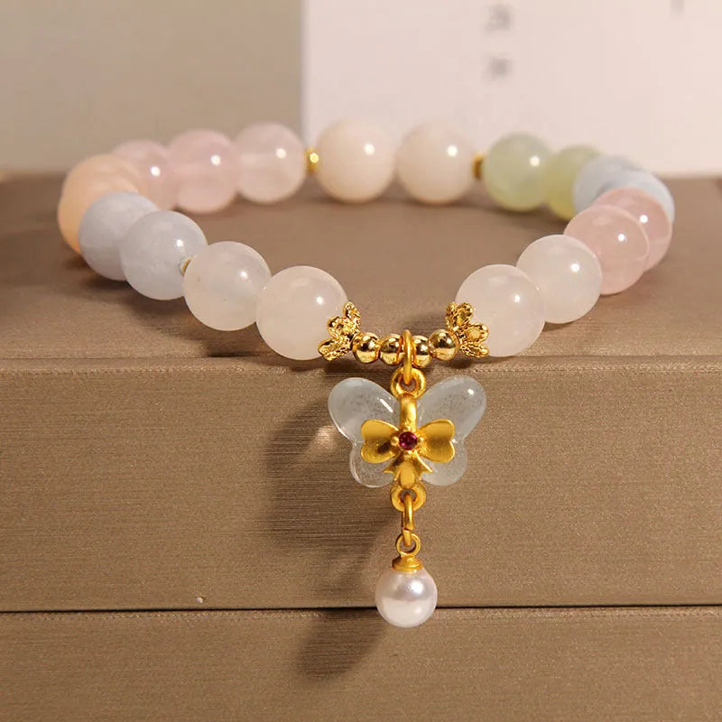 Crystal bracelet with colourful Morganite butterfly pendant in candy colours