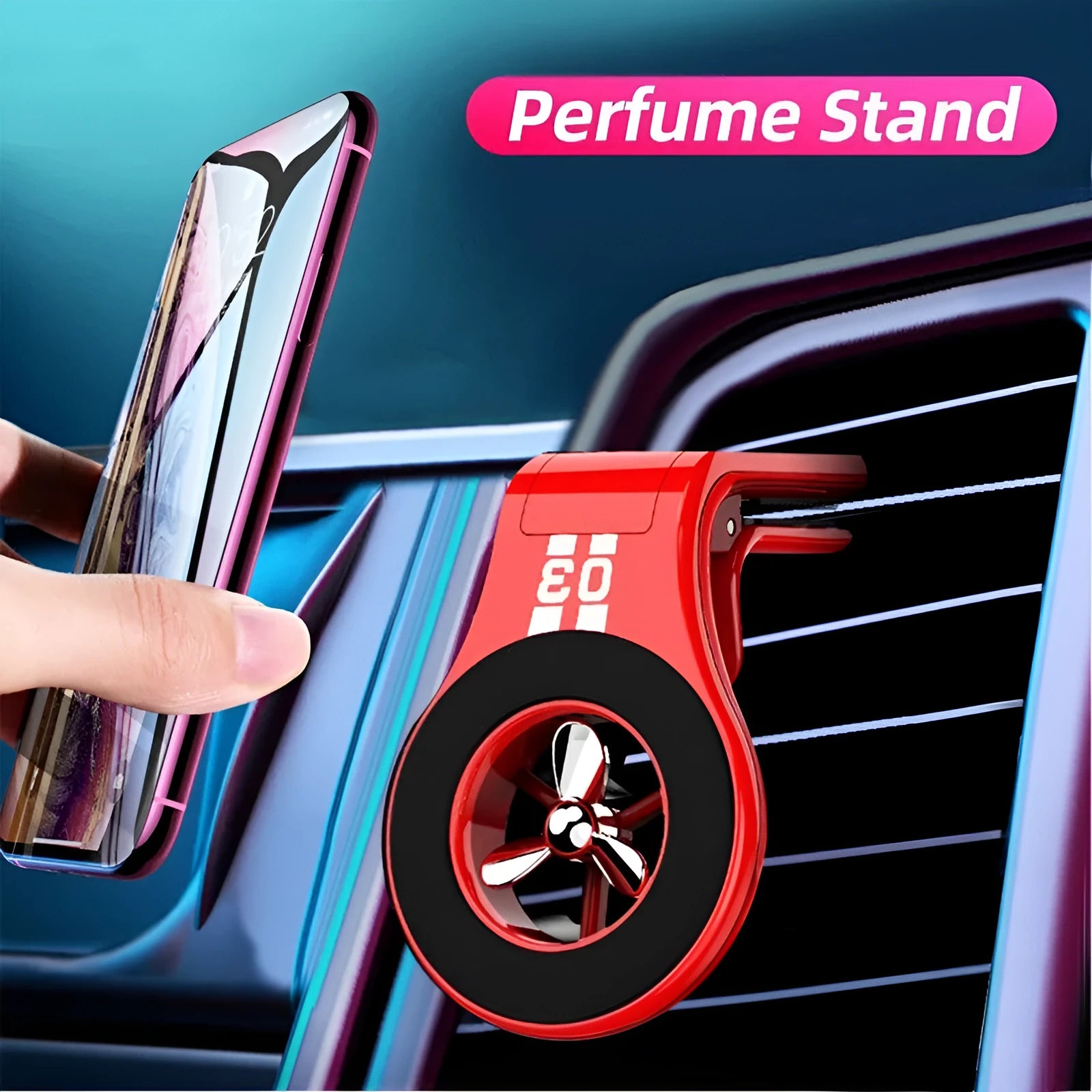 Magnetic car phone holder with fragrance stand attached to vehicle air vent