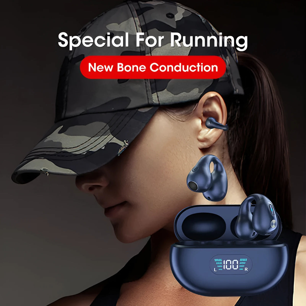 Bone conduction Bluetooth headset with clip design in black, white, or khaki colour options