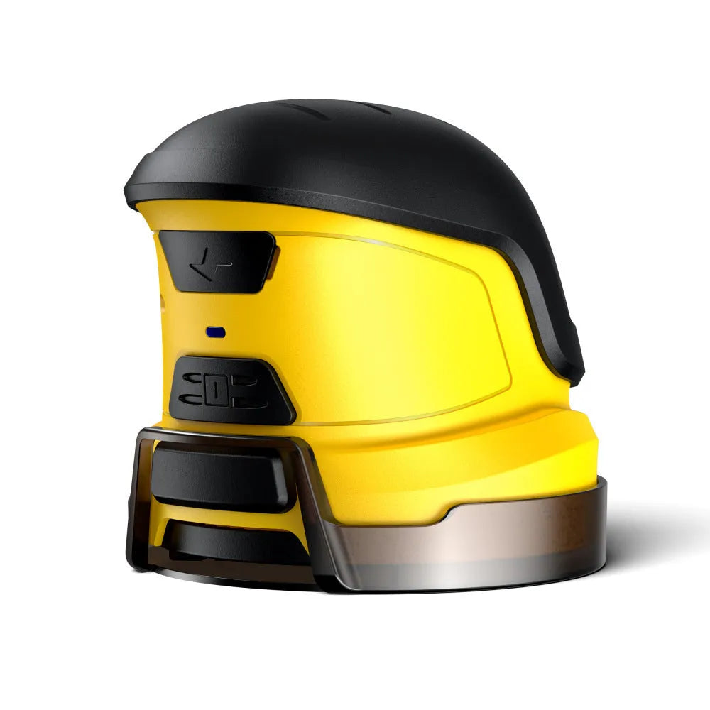 Yellow cordless electric ice scraper with USB charging cable for car windows