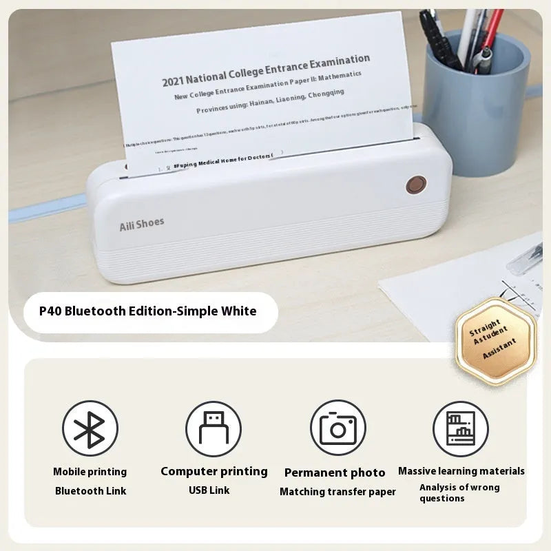 Ailixiong P40 portable thermal printer in Tiffany blue or white colours