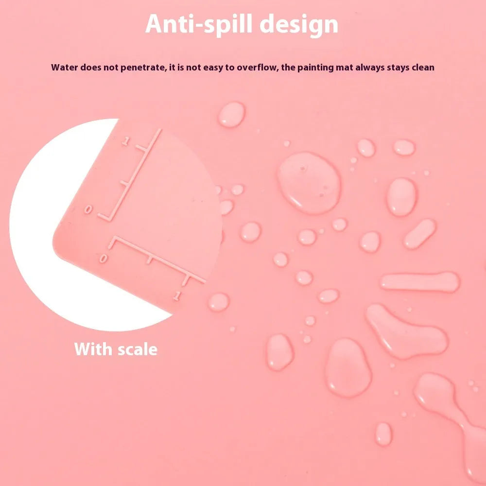 Silicone double bowl painting mat for watercolour art in various colours on a table